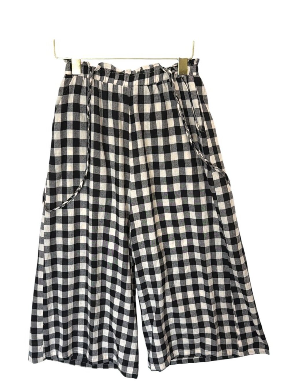 POL Black & White Gingham Wide-Leg Pants With Adjustable Straps Size Small